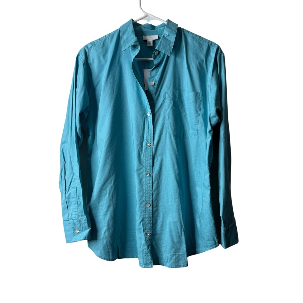 J Jill Blue Button Front Long Sleeve Blouse NWT